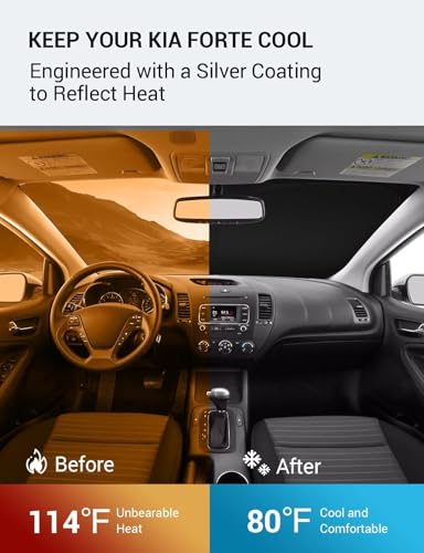 Image of Proadsy 2026 Upgrade Windshield Sun Shade Custom Fit 2014-2018 Kia Forte Foldable Front Sunshade Protector Sun Visor Blocks UV Rays Keep Car Cooler