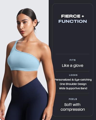 Image of Aoxjox Astoria One Shoulder Sports Bra | asymmetrical workout top, women's fitness training gym yoga crop tank, 4-way stretch, moisture-wicking