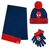 Marvel Spider-Man Kid’s Winter Hat Snow Gloves and Scarf for Boys and Toddlers 3 Pc Set Warm Pom-Pom Beanie with Accessories