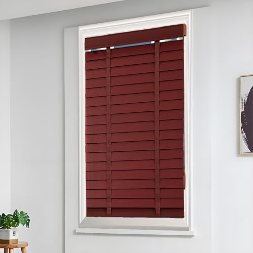 Persianas Venecianas De Madera para Interior Ventanas Persiana de Madera Estores Horizontales Persianas Opacas para Dormitorio Salón Oficina W 45 60 80 100 120 150cm Privacidad Cortinas(Rojo,125x220cm