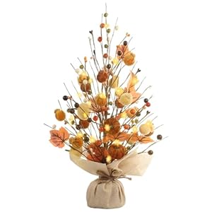 RoseCraft Fall Decor, 18 Inch Artificial White Berry/Maple Leaf/Pumpkin Tree Tabletop Decorations, for Autumn Harvest Home Wedding Holiday Party Indoor/Outdoor Decor – Gifts.