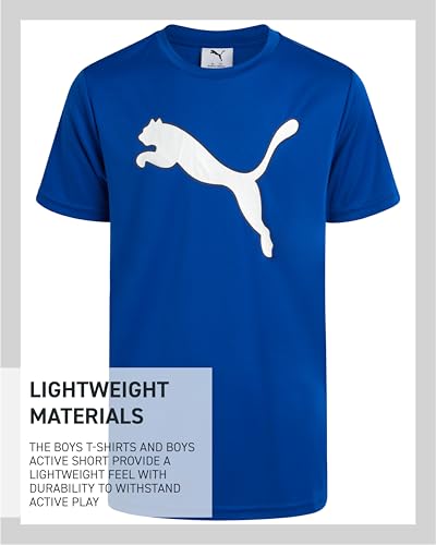 Image of PUMA Boys Active Short Set - 3 Piece Short Sleeve Logo Graphic Tee and Poly Interlock Mesh Shorts for Boys (Sizes: 4-16)