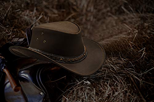 Hadzam Showerproof Leather Cowboy Hat | Western Hat For Rain | Durable Leather Hats For Men | Outback Hat White #TOP5