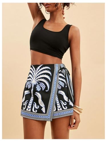 Image of SweatyRocks Women's Boho Mini Skirts Floral Shorts Tie Side Wrap Skorts