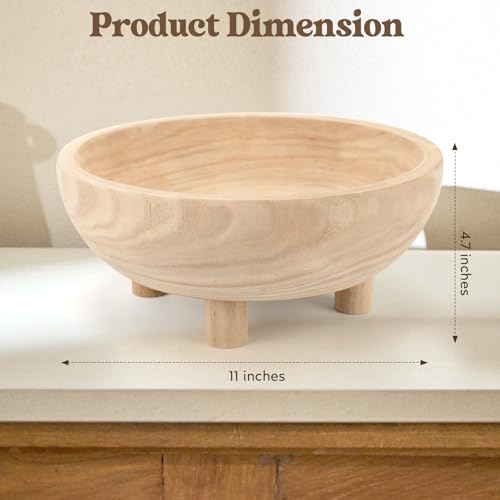 Wooden Decorative Bowl | 11" Large Wood Fruit Bowl for Kitchen Counter | Key Bowl for Entryway Table, Table Centerpieces, Shelf, Coffee Table | Natural Organic Paulownia Wood Bowl with Base | White by Yciuse - Used condition - Image 4