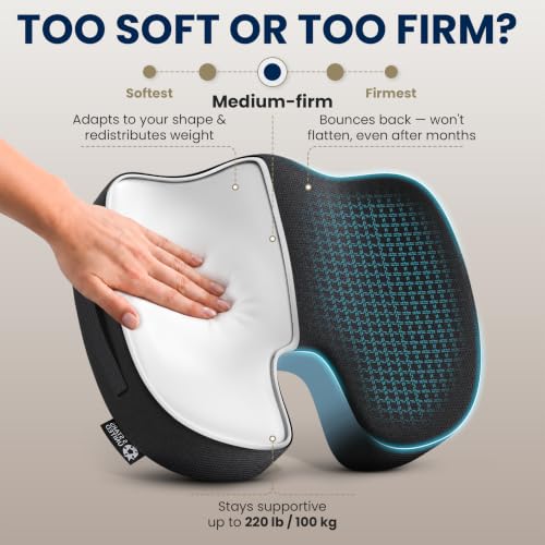 Image of 5 STARS UNITED Seat Cushion - Memory Foam Chair Cushion for Tailbone Pain Relief - Ergonomic Support for Coccyx, Sciatica & Butt - Office, Desk & Gaming Chair, Car Seat, Wheelchair, Airplane, Black