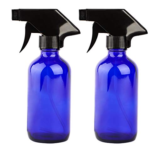 Uceoo Blue Glass Spray Bottle 2 Pack, 8.5oz Empty Glass Spray Bottles for Cleaning Solutions Reusable Refillable Container with Trigger Sprayers