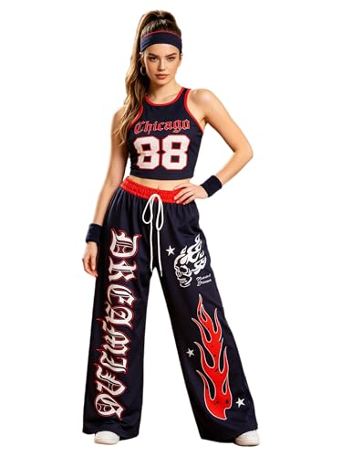Ensemble gilet imprimé bicolore et pantalon large fluide inhzoy ensemble décontracté noir rouge taille M