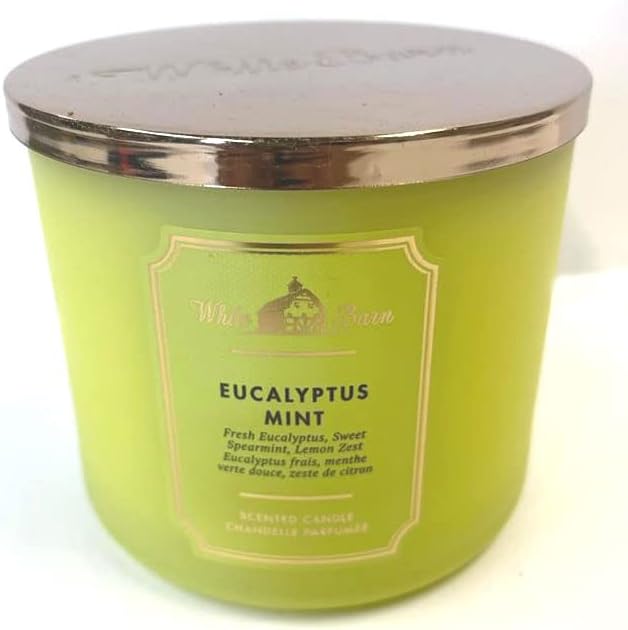 Bath and Body Works, White Barn 3-Wick Candle w/Essential Oils – 14.5 oz – 2021 Core Scents! (Eucalyptus Mint)