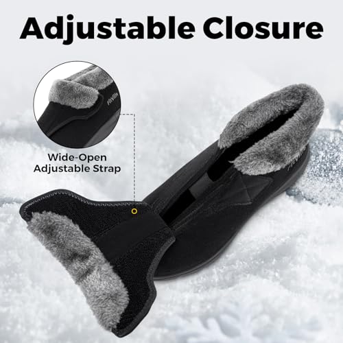 FitVille Men's Wide Snow Boots, Lightweight Winter Boots Slippers Warm Slip-on Diabetic Boots with Adjustable Closures, Comfortable Lymphedema Shoes for Swollen Feet2