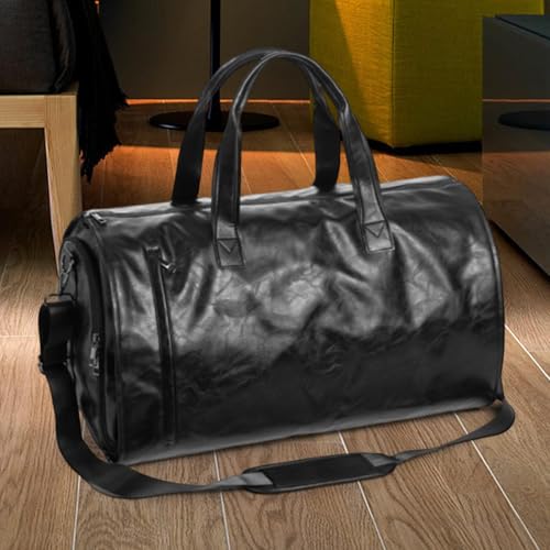 Garment Duffel Bag Strap Multifunction for Men Women Portable Handbag Business Travel Bag with Shoe Compartment, Gray Polyester(Black Pu Leather)3