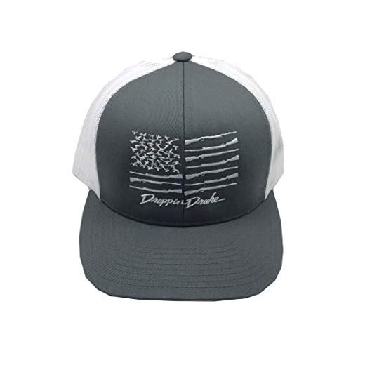 Droppin Drake White American Duck Flag Snapback Hat- Charcoal/White Mesh/Black Flag