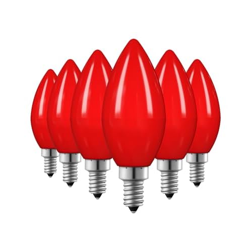 EDISHINE Christmas C35 Blue Dimmable LED Light Bulb, E12 Candelabra Bulbs, 60 Watt Equivalent, LED Chandelier Bulb, Vintage Candle Light Bulb for Christmas, Festival Decor Bulbs, 6 Pack