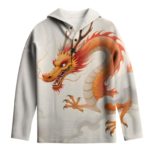 Men's Watercolor Dragon Hoodie Long Sleeve Button Down Vintage Oversized Casual Plus Size Zen Style Fall Sweatshirt3