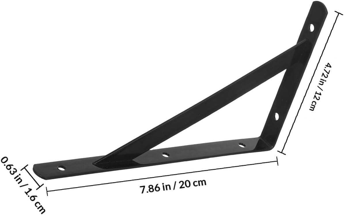 12pcs Heavy Duty Iron Wall Shelf Brackets Black Triangle Support Brackets for Wood Shelves Wall-Mounted Hardware 200x120x2mm for Home and Garage Storage