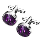 sourcing map 2Pcs Crystal Cufflinks, Copper Round Cuff Links for Men Business Groom Wedding Party Birthday, Purple