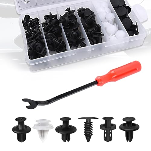 Nowkont Pack-100 Car Bumper Fasteners Rivet Clips Replacement Kit, 6.3MM 8MM 9MM 10MM Durable Metal Push-in Vehicle Screw Retainer, Universal Automotive Bumper Accessories for Truck SUV Car (Black)