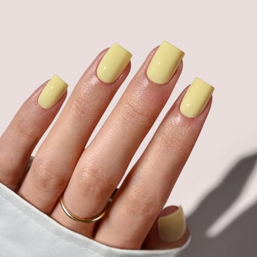 BTArtbox Press On Nails Short - Pastel Yellow Square Press On Nai...