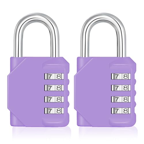 Image of ZHEGE Combination Lock Outdoor 2 Pack, 4 Digit Padlock for Gym (Purple) | Resettable, Weatherproof, Combination Padlock for Gym, School, Gates, Doors, Hasps Storage