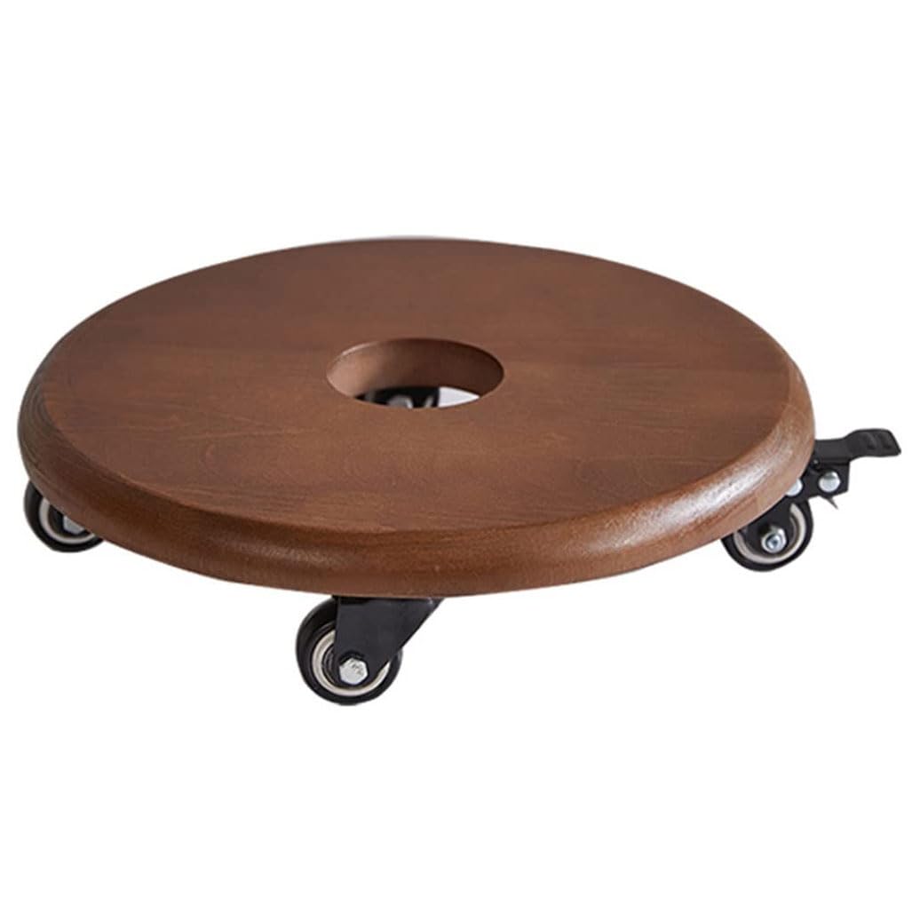 Large Wood Round Plant Caddy With Wheels, Heavy Duty Rolling Plant Stand With Locking Casters, 220Lb Capacity Planter Dolly For Outdoor Flower Pot Roller Base Plants Movers 16Inch,Brown-14Inch
