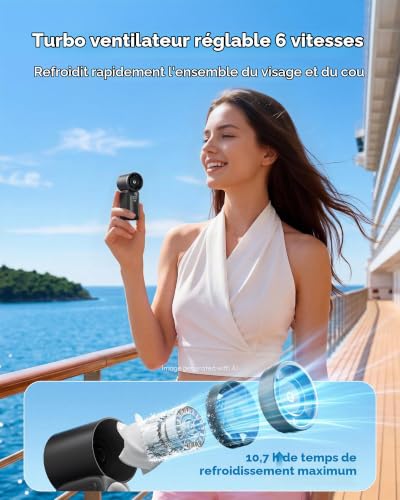 Gaiatop Ventilateur à Main Portable Mini Ventilateur, 6 Vitesses 16900RPM Ventilateur Personnel Haute Vitesse avec Affichage LED, USB Rechargeable Mini Ventilateur avec Cordon pour Maquillage, Voyage – vue 6