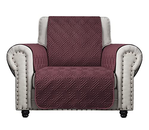 Chhkon Sofa Cover With Anti-Skip 100% Waterproof Quilted Furniture Protector Sofa Slipcover For Children, Pets For Leather Couch (Burgundy, Chair) #TOP25