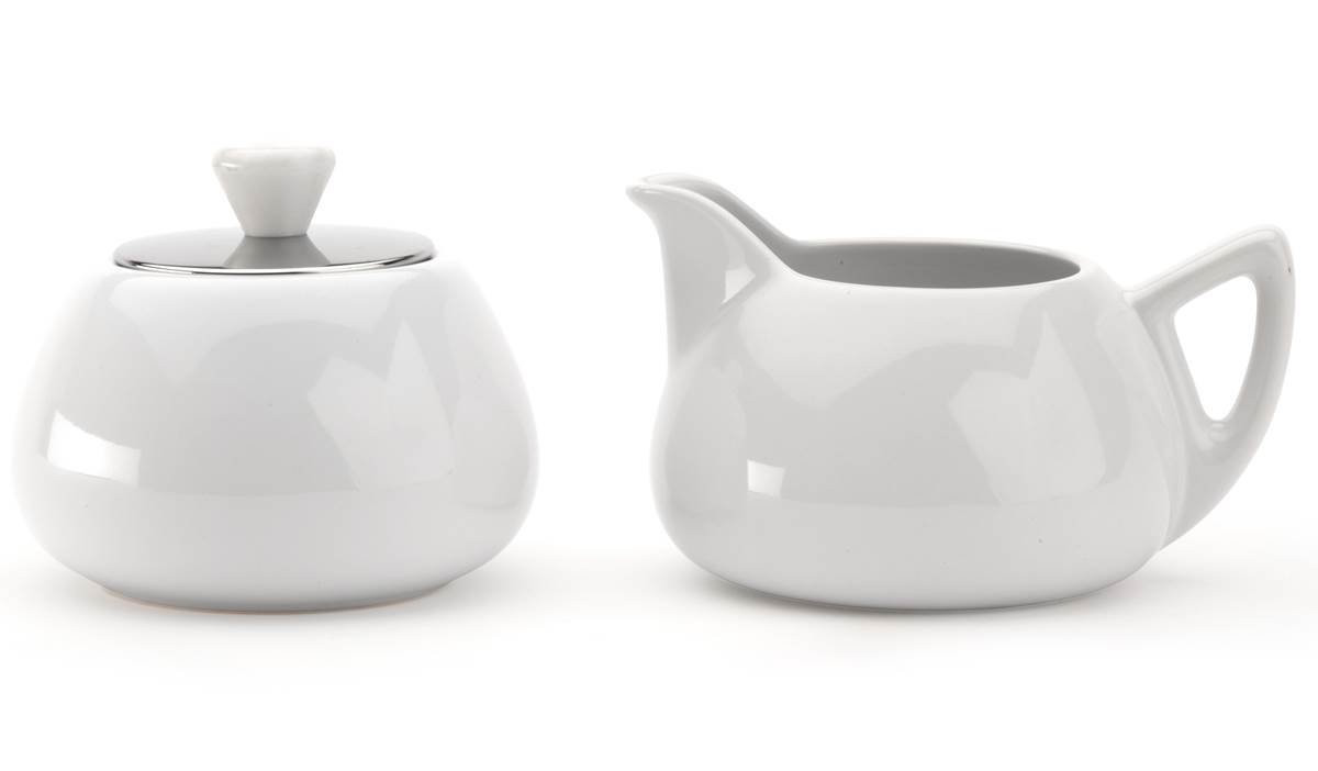 Cosy Manto Ceramic and Stainless Steel Creamer and Sugar Set, Spring White