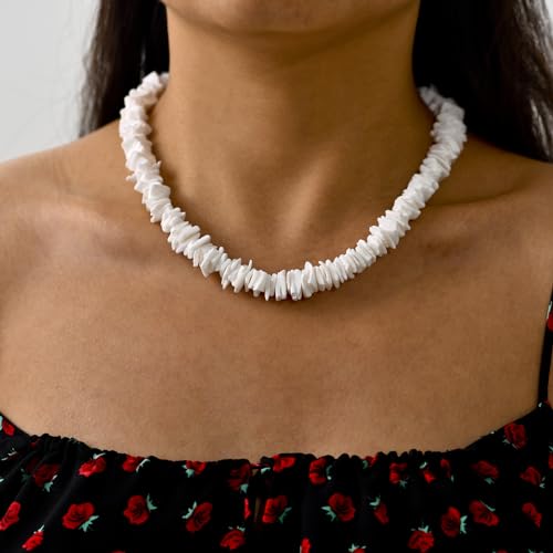 ATIMIGO White Puka Shell Hawaiian Cowrie Shell Pearl Beach Choker Handmade Adjustable Summer Clavicle Necklace - Surfer Jewelry for Women & Men3