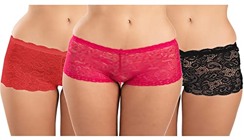 Image of FIMS - Fashion is my style Cotton Lycra Net Boy Short Panty for Womens, Mid Rise, Satin, Hipster Panties, Daily Use, Back and Front Coverage, Brief, See Main Image to Check How Many Panty You Will Get