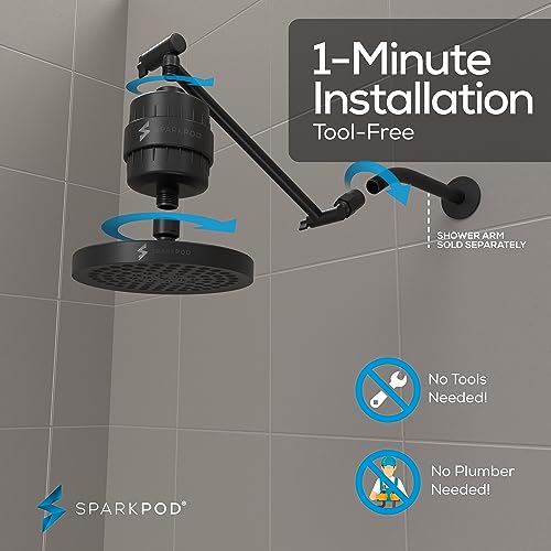 Image of SparkPod Filtered Shower Head & 11 inch Shower Arm, 6 inch Round, Black Matte