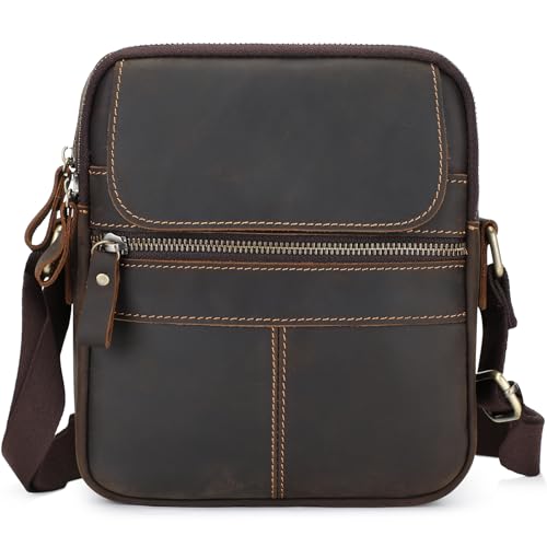BAIGIO Genuine Leather Small Messenger Bag for Men Crossbody Shoulder Bag for Ipad Vintage Man Purse Satchel Daily Business