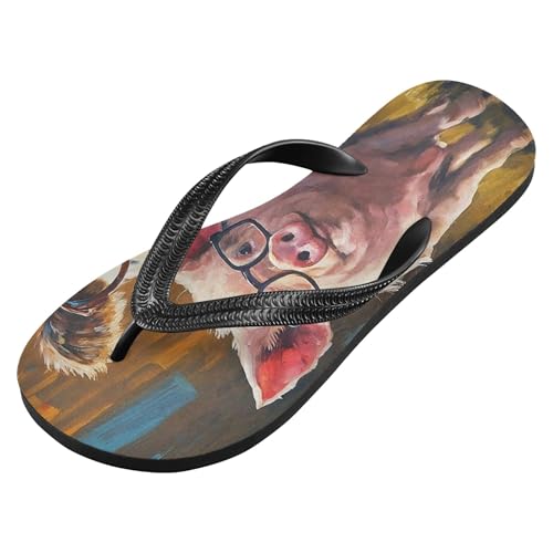 Burbuja Pig Cow in Glasses Flip Flops for Women Men, Soft Thong Sandals Rubber Slippers for Pool Beach Essentials2