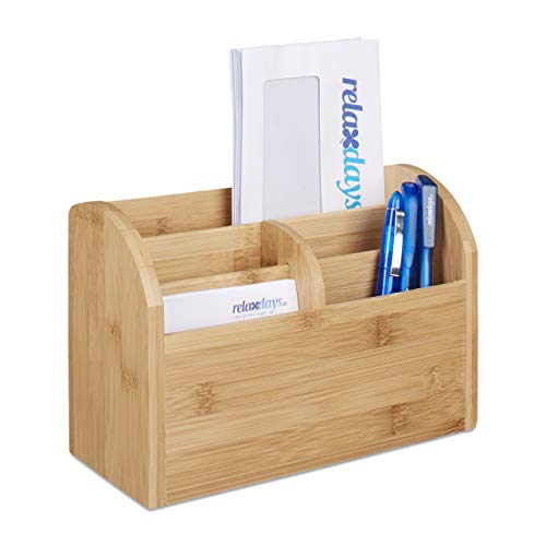 Relaxdays Organiseur de bureau bambou distributeur de bureau espace travail 5 compartiments H x l x...