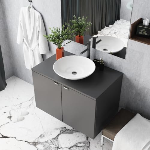 MarinelliGroup Mobile Bagno 80 cm sospeso GRIGIO con lavabo da appoggio bacinella ceramica Rosy Baden Haus