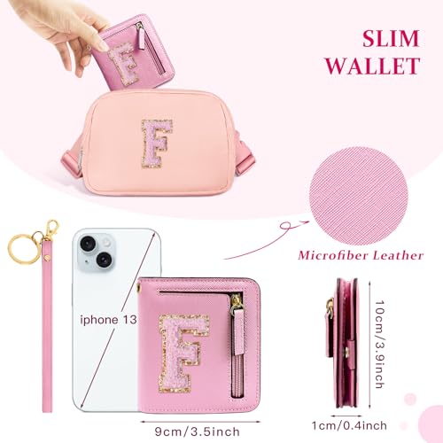 Image of COSHAYSOO Initial Wallet RFID Small Bifold Slim Letter Wallet for Women Teenager Girls Travel Daily Necessities Credit Cards Money Cash Coin Organizer, Pink Chenille, Compact, F