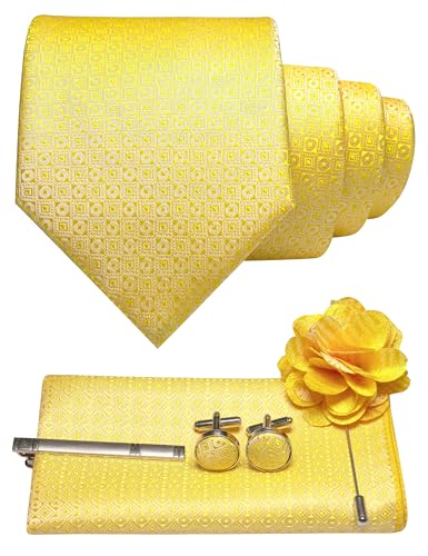 Image of JEMYGINS Mens Tie and Pocket Square,Lapel Pin,Cufflinks,Tie Clip Sets with Gift Box 5PCS