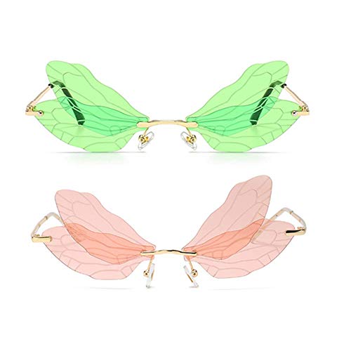 Image of ENTHYI Dragonfly Wing Shape Sunglasses for Women /Men Frameless Irregular Glasses Shades Party Sun Glasses