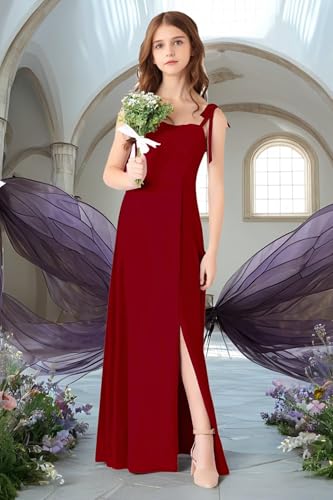 Chiffon Junior Bridesmaid Dresses for Teen Girls Spaghetti Straps Junior Formal Dress with Slit4