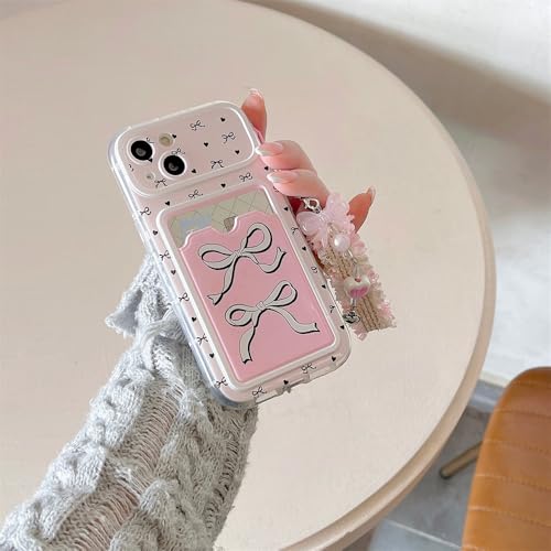 Coque iPhone 14 rose avec pendentif nœud pour vos sorties et soirées - 6