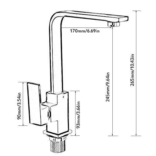 Littlegrasseu Küchenarmatur Quadratförmig mit hoher Auslauf Waschtischarmatur Mischbatterie Wasserhahn für Küche Waschtisch Messing (Schwarz) - Image 3
