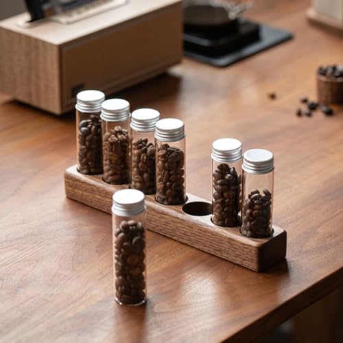 Soporte de madera con 7 tubos de vidrio DECHOUS para almacenar granos de café en cocinas 6