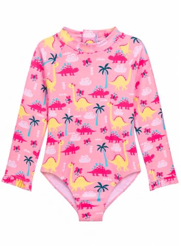 Image of Alakuoti Long Sleeve One Piece Ruffle Swimsuit for Toddler Girls Baby Girl Rashguard Shirt with UPF 50+ Sun Protection