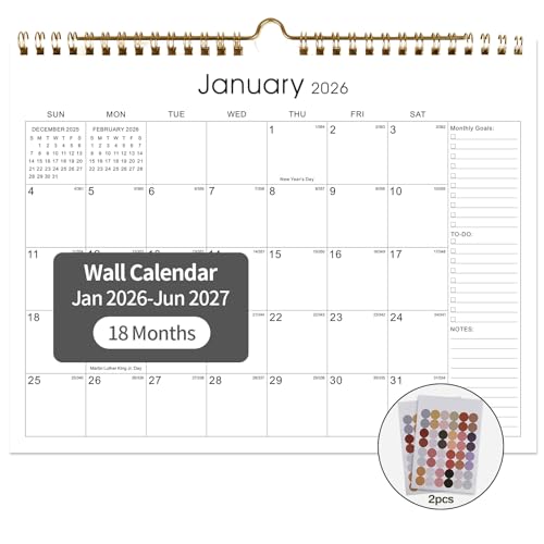 2026 Calendar 18 Monthly Wall Calendar Runs from January 2026 until June 2027 Spiral Binding Hanging 11.5