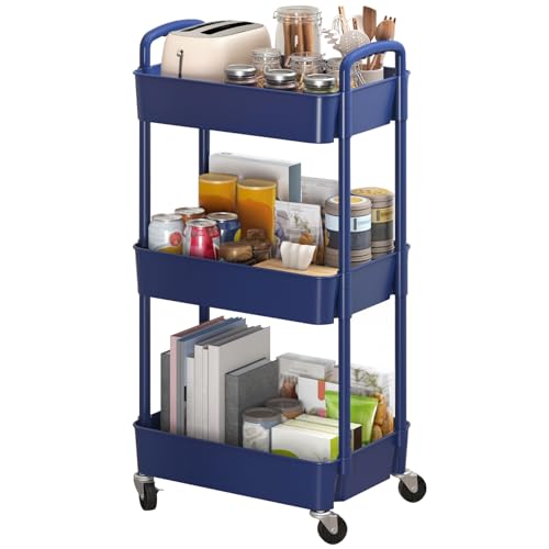 Sywhitta 3-Tier Plastic Rolling Utility Cart with Handle...