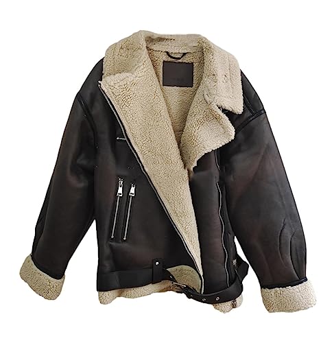 Veste en faux suède femme avec laine d'agneau pour automne et hiver