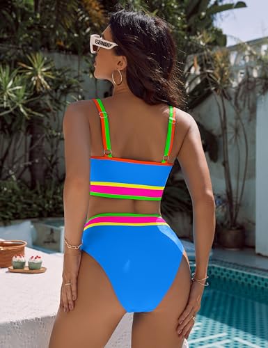 Image of BMJL Women's High Waisted Bikini Sets Sporty Two Piece Swimsuits Color Block Tummy Control Modest Bathing Suit