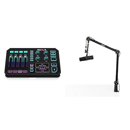 TC-Helicon GoXLR Revolutionary Online Broadcaster Platform with 4-Channel Mixer & Shure by Gator Deluxe Articulating Desktop Podcasting Mic Boom Arm with Cable Management Channel; (SH-BROADCAST1)