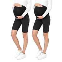 Be Mammy Damen Kurze Umstandsleggings 2er Pack Bequeme und Schwangerschaftsleggings aus Baumwolle Umstandshose Umstandsmode für Sommer BE20-228 (2Pack Schwarz/Schwarz, M)