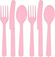 Vista 16 de Juego de cubiertos de plástico surtidos de color rojo manzana, (24 unidades), vajilla de alta calidad y colores llamativos, perfecta para fiestas