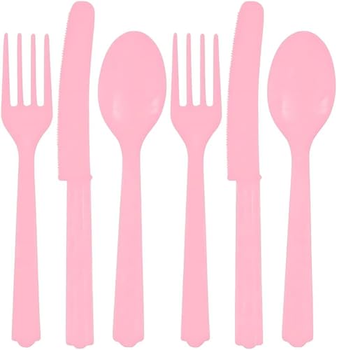 Miniatura 16 de Juego de cubiertos de plástico surtidos de color rojo manzana, (24 unidades), vajilla de alta calidad y colores llamativos, perfecta para fiestas